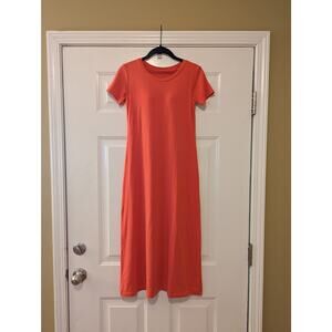 Uniqlo Modal Blend Short Sleeve Midi Dress- Built In Bra- Coral- Size Small